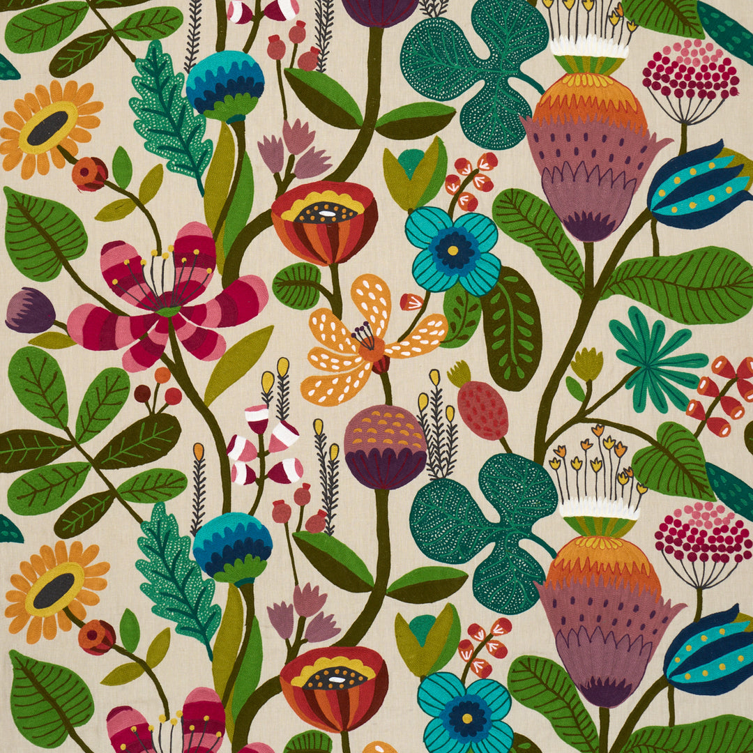 Modern Botanical Embroidery Paradise 86570 by Schumacher Designer Fabric