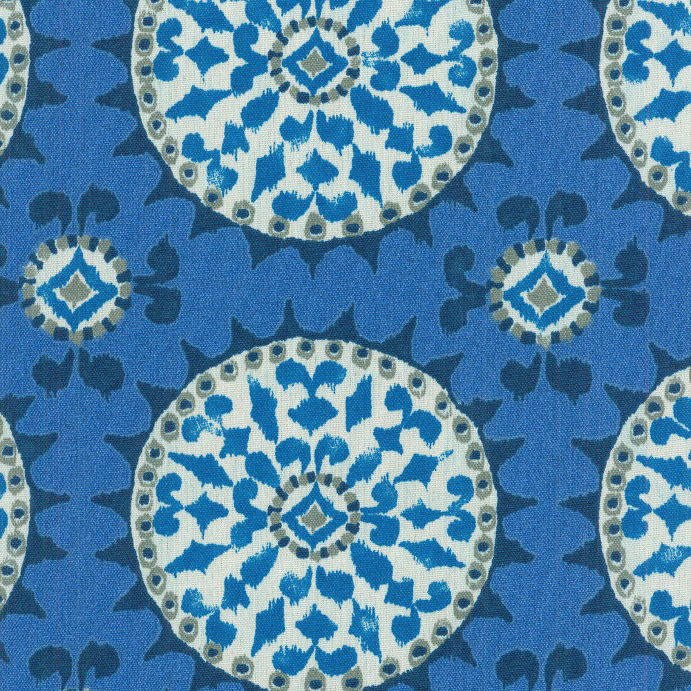 Johara Sapphire 900401 by Dena Designs Outdoor Designer Fabric - 100% POLYESTER USA Horizontal: 13.5 and Vertical: 13.5 54 - Swanky Fabrics -