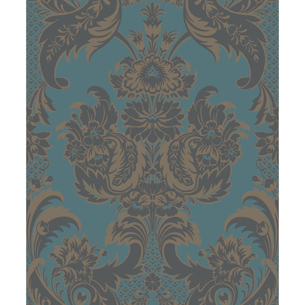 Wyndham Teal And Charcoal by Cole & Son Designer Wallcovering COLE & SON ALBEMARLE PAPER - 100% United Kingdom - Horizontal: - and Vertical: 25.22 21 - Swanky Fabrics -