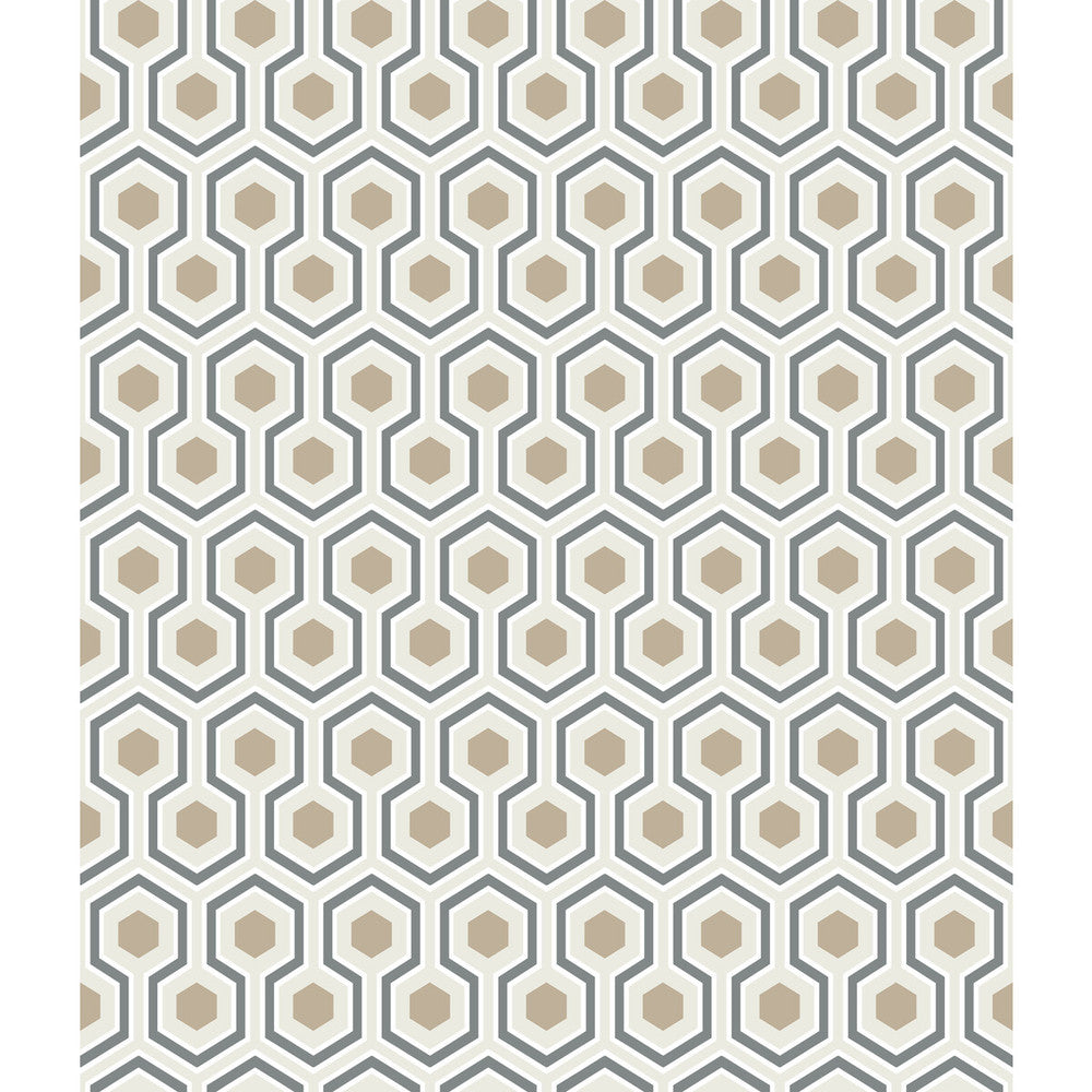 Hicks Hexagon Gilver/Wt/Bk by Cole & Son Designer Wallcovering CONTEMPORARY RESTYLED PAPER - 100% United Kingdom - Horizontal: 20.5 and Vertical: 4 20.5 - Swanky Fabrics -