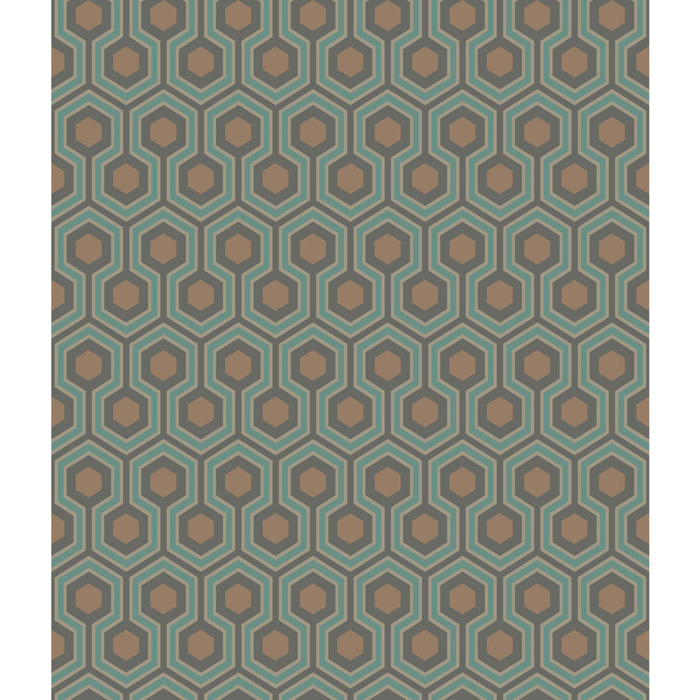 Hicks Hexagon Teal/Gold by Cole & Son Designer Wallcovering CONTEMPORARY RESTYLED PAPER - 100% United Kingdom - Horizontal: 20.5 and Vertical: 4 20.5 - Swanky Fabrics -