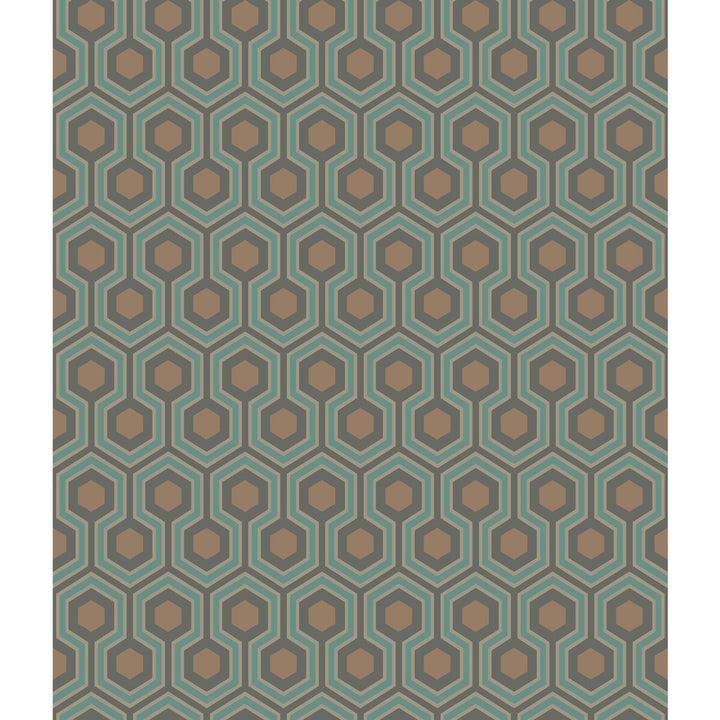 Hicks Hexagon Teal/Gold by Cole & Son Designer Wallcovering CONTEMPORARY RESTYLED PAPER - 100% United Kingdom - Horizontal: 20.5 and Vertical: 4 20.5 - Swanky Fabrics -