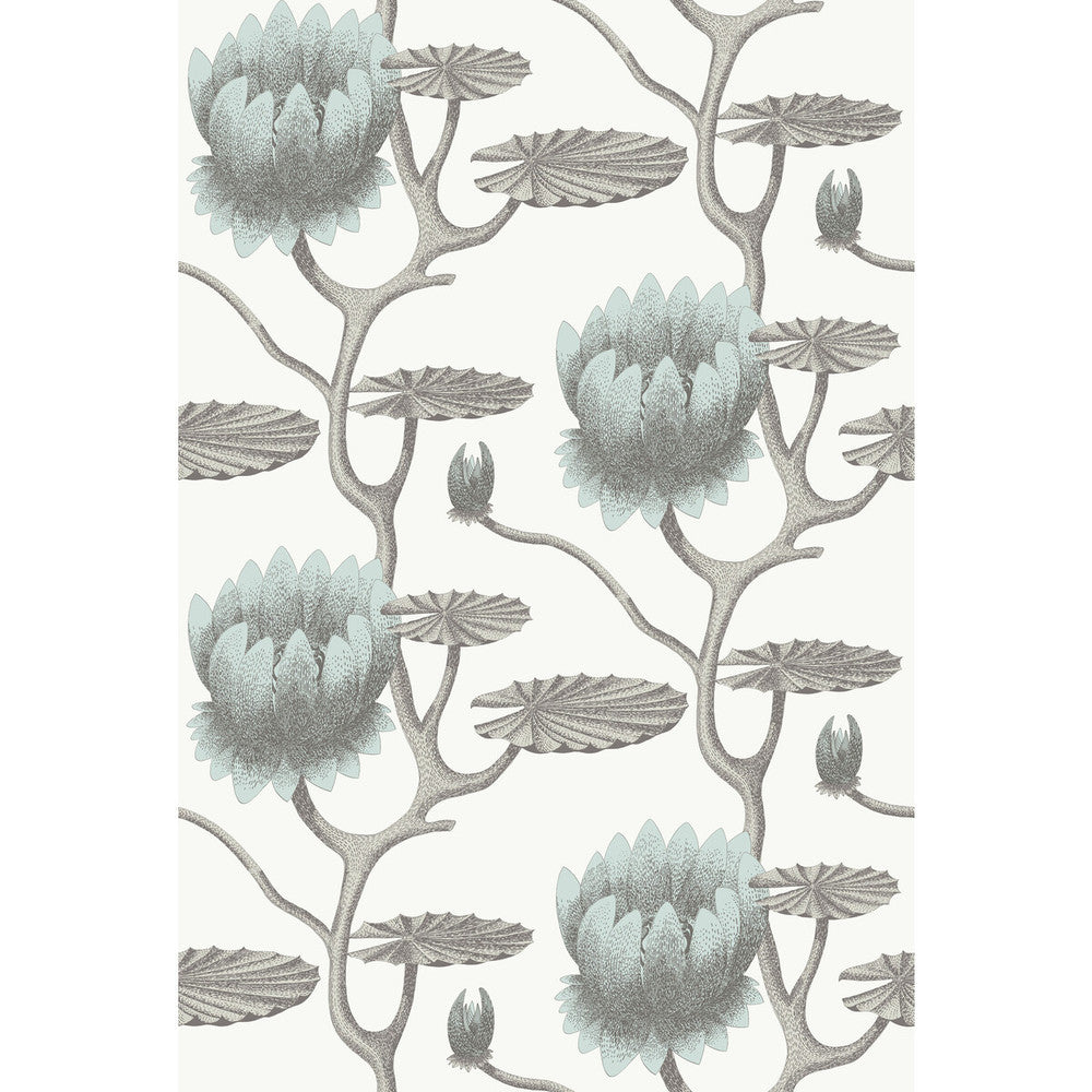 Summer Lily Aqua/White by Cole & Son Designer Wallcovering CONTEMPORARY RESTYLED PAPER - 100% United Kingdom Horizontal: 27 and Vertical: 19.75 27 - Swanky Fabrics -