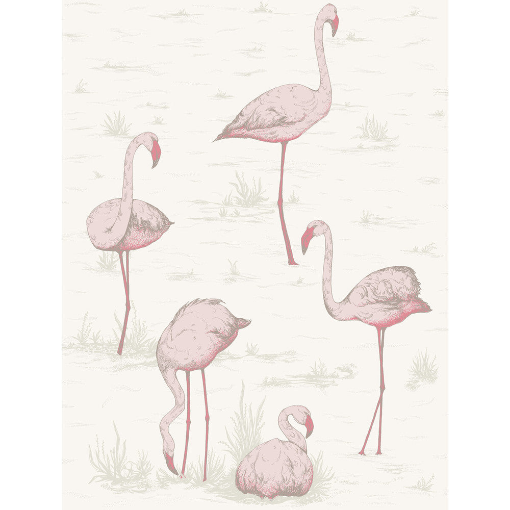 Flamingos Pink/White by Cole & Son Designer Wallcovering CONTEMPORARY RESTYLED PAPER - 100% United Kingdom - Horizontal: 21 and Vertical: 27.5 21 - Swanky Fabrics -