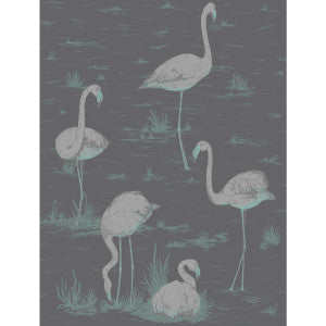 Flamingos Teal/Slvr/Bk by Cole & Son Designer Wallcovering