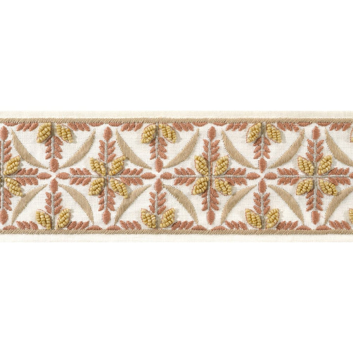 Leila Tape Soft Gold and Ginger AE12344 by Thibaut Trim Thibaut Trim Leila Tape Soft Gold and Ginger AE12344Trim ISLANDER 60% Polyester, 22% Cotton, 18% Linen U.S.A </p><p>Repeat: H: , V: 3.12 in  (7.92 cm) - Fabric Carolina -
