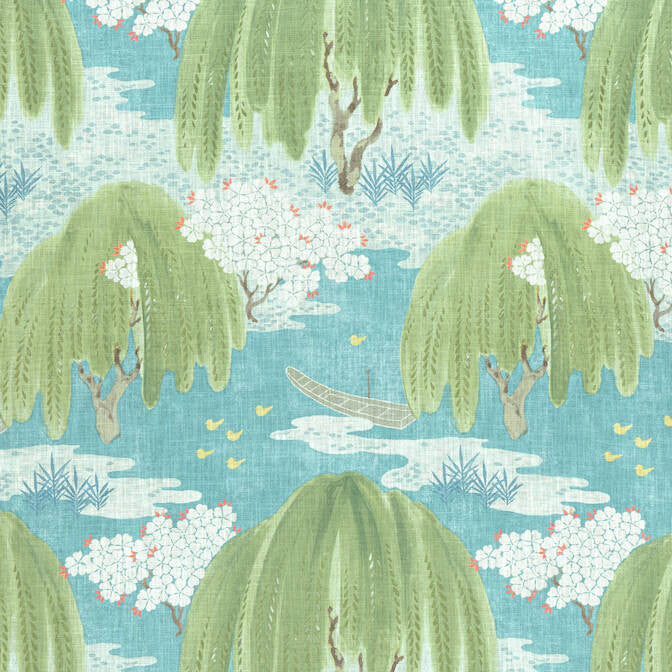 Willow Tree Turquoise AF23109 by Anna French Fabric Anna French Fabric Willow Tree Turquoise AF23109Fabric Willow Tree Fabric Book 82% Viscose, 18% Linen SCOTLAND </p><p>Repeat: V: 25.75 54 - Fabric Carolina -