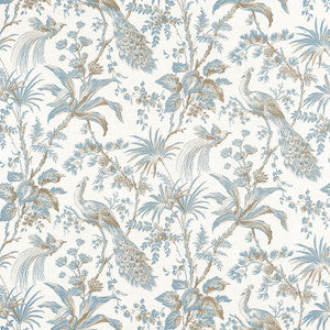 Peacock Toile Soft Blue and Beige AF57828 by Anna French Designer Fabric