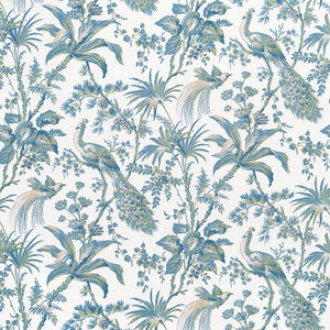 Peacock Toile Blue and Green AF57830 by Anna French Designer Fabric