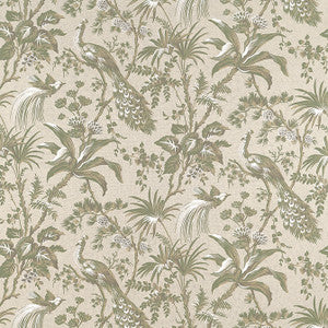 Peacock Toile Green on Natural AF57832 by Anna French Designer Fabric