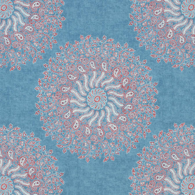 La Provence Sky Blue AF78727 by Anna French Fabric Anna French Fabric La Provence Sky Blue AF78727Fabric Palampore Fabric Book 100% Cotton UNITED KINGDOM </p><p>Repeat: V: 24.5 54 - Fabric Carolina -