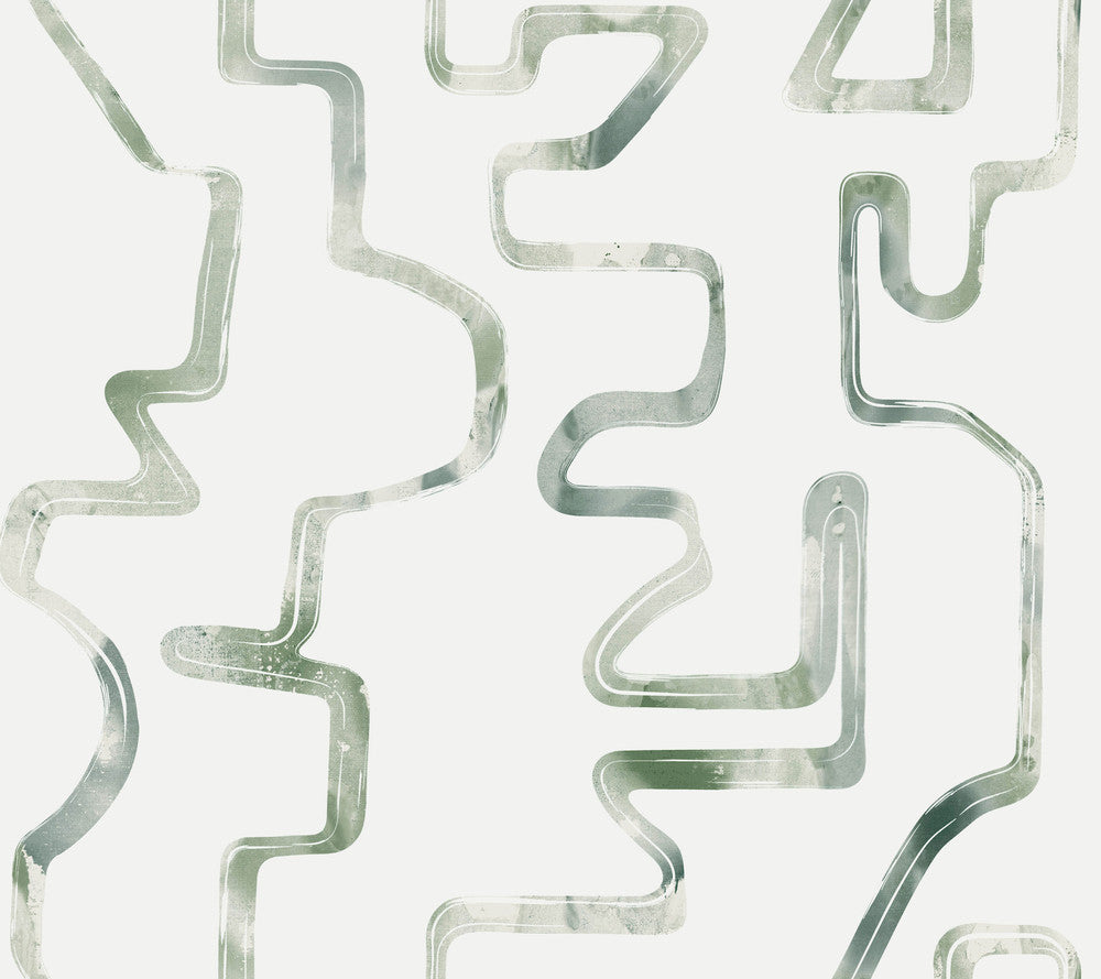 Abstract Aura Green & Grey Wallpaper by York Wallcoverings Designer Artistic Abstracts Covers about 60.8 square feet 27-in by 27-ft long roll Unpasted 24 - Swanky Fabrics -