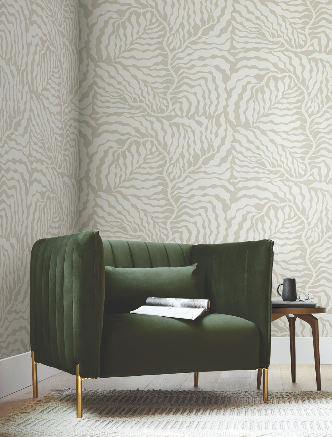 Fern Fronds Taupe & White Wallpaper by York Wallcoverings Designer