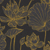 Lotus Floral Metallic Gold and Ebony AI42306 by Seabrook Designs Designer Wallpaper