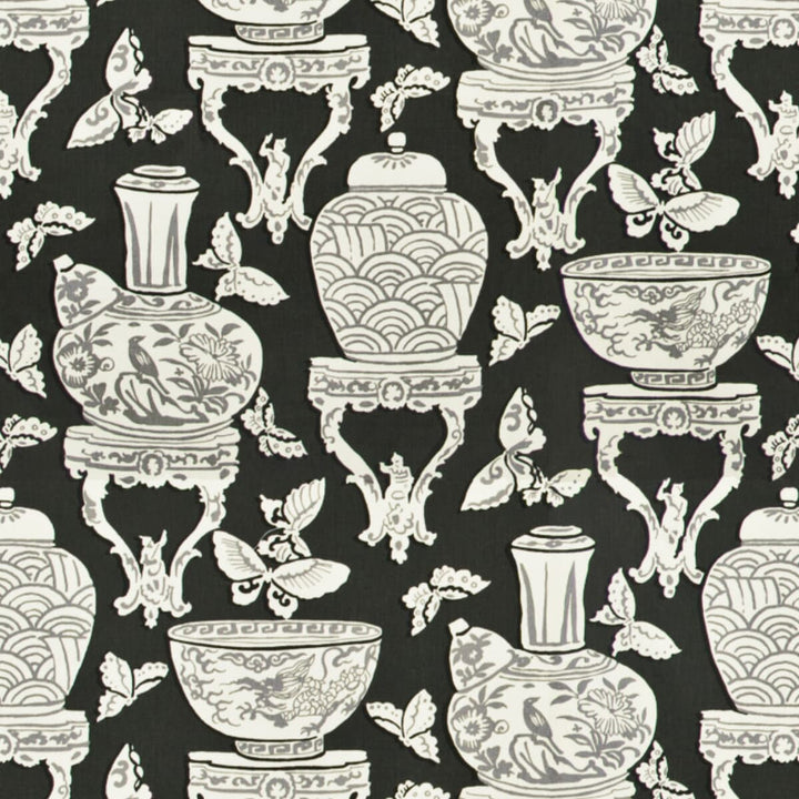 Asia 2 Night by Stout Designer Fabric Rainbow Library Silver/Smoke 100% Cotton USA FLAME RETARDANT-U.F.A.C. CLASS 1 (OR A) CATB 117-2013 WYZENBEEK 15 000 DOUBLE RUB WEAR TEST (HEAVY DUTY) Horizontal: 13.5 and Vertical: 25.25 54 in - Swanky Fabrics -