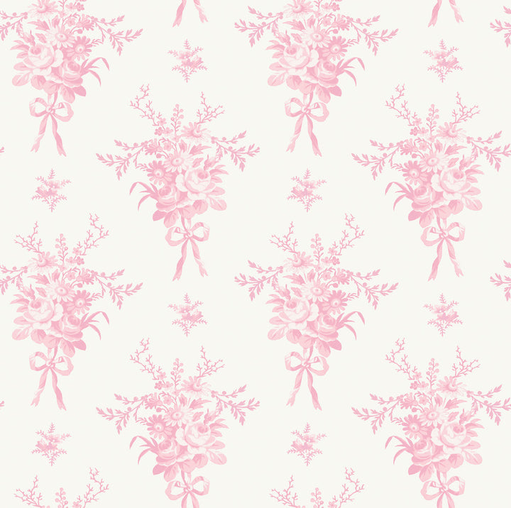 Rosie Arrangements Kiss Pink Bouquet Toss Wallpaper by A-Street Prints Designer LoveShackFancy Covers about 56.4 square feet 20.5-in by 33-ft long roll Unpasted 10.4 - Swanky Fabrics -