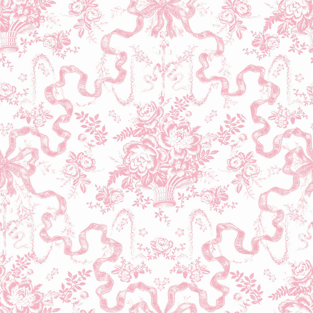 Fairytale Peony Pink Toile Wallpaper by A-Street Prints Designer LoveShackFancy Covers about 56.4 square feet 20.5-in by 33-ft long roll Unpasted 20.5 - Swanky Fabrics -