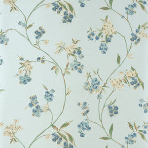 Edo Bloom Blue on Pearl AT16153 by Thibaut Designer Wallpaper