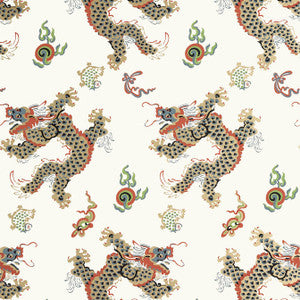 Dragon Dance Metallic Gold on Neutral AT23183 by Anna French Designer Wallpaper
