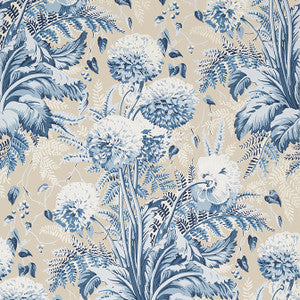Dahlia Navy on Linen AT24540 by Anna French Designer Wallpaper