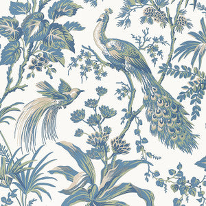 Peacock Toile Blue and Green AT57830 by Anna French Designer Wallpaper