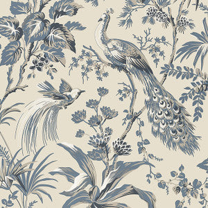 Peacock Toile Slate and Black AT57833 by Anna French Designer Wallpaper