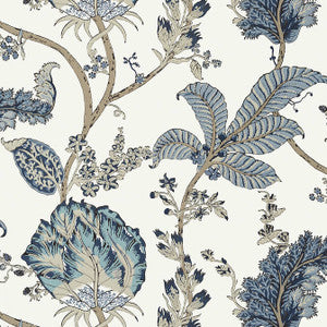 Kalamkari Vine Blue and White AT78738 by Anna French Designer Wallpaper