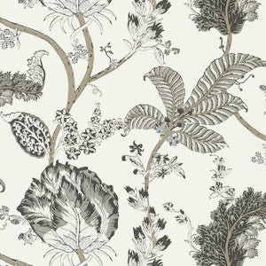 Kalamkari Vine Black and White AT78739 by Anna French Designer Wallpaper