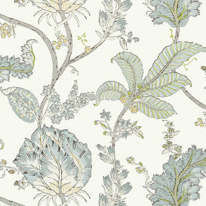 Kalamkari Vine Yellow and Aqua AT78740 by Anna French Designer Wallpaper