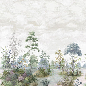 Cumbria Mural Pale Blue and Green on Pearl ATM16154 by Thibaut Designer Wallpaper