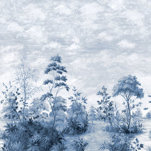 Cumbria Mural Blue and White on Pearl ATM16155 by Thibaut Designer Wallpaper
