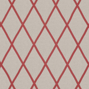 Tarascon Trellis Applique Red on Natural AW78710 by Anna French Designer Fabric