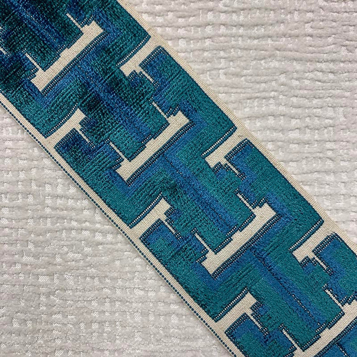 Banks Tape Aqua by Magnolia Designer Trim - 31Poly/58Ray/11Lin China Horizontal: and Vertical: 3.5 - Swanky Fabrics -