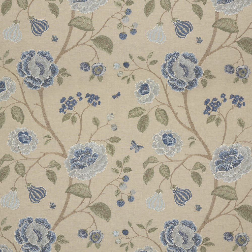 Lillington Soft Blue by G P & J Baker Designer Fabric KESWICK EMBROIDERIES LINEN - 40%;COTTON - 30%;VISCOSE - 30% India - Horizontal: 25.216 and Vertical: 29.944 50.432 - Swanky Fabrics -