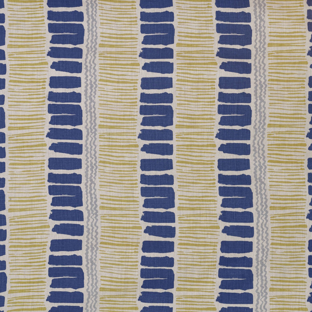 Saltaire Indigo/Yellow/Aqua by Lee Jofa Designer Fabric BLITHFIELD LINEN - 100% Thailand MEDIUM Horizontal: 26 and Vertical: 25.22 52.79 - Swanky Fabrics -