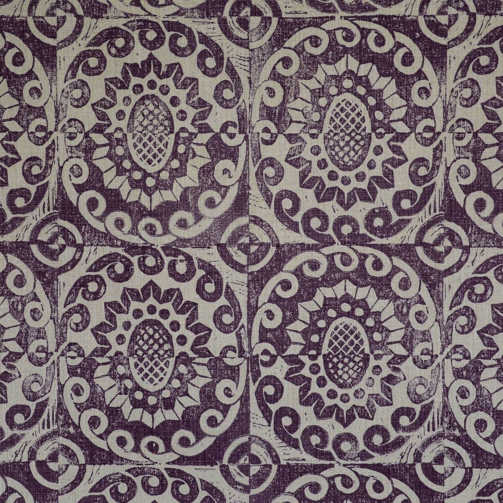 Pineapple On Rustic Aubergine by Lee Jofa Designer Fabric BLITHFIELD LINEN - 100% United Kingdom - Horizontal: 17.73 and Vertical: 31 53 - Swanky Fabrics -