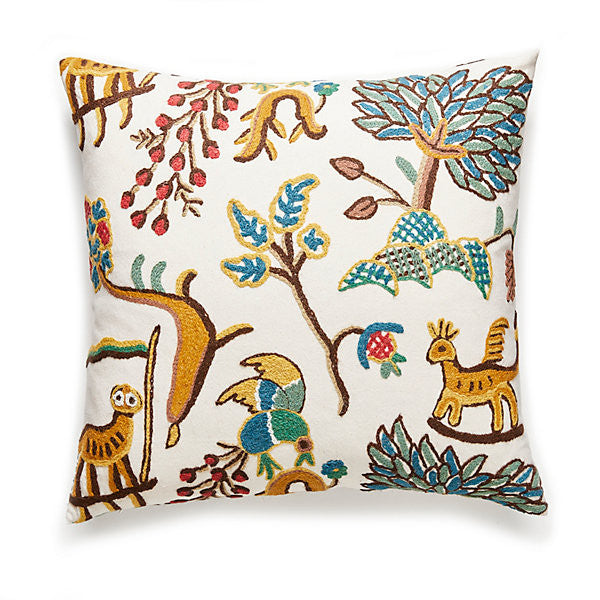 Fables - Crewel Pillow/Blue / Multi Bh 0001Fabpill by The House of Scalamandre
 Designer Pillow  60% COTTON 40% WOOL USA  Horizontal:  and Vertical:    - Swanky Fabrics -