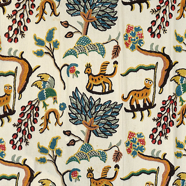 Fables - Jawahar Crewel/Blue/Multi 0031-001 by Old World Weavers Designer Fabric 60% COTTON 40% WOOL INDIA LIGHT DUTY Horizontal: 17.5" and Vertical: 52" - Swanky Fabrics -