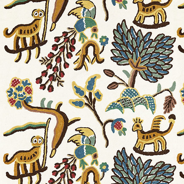 Fables Jawahar Crewel Blue / Multi by Old World Weavers Fabric Old World Weavers Fabric Fables Jawahar Crewel Blue / MultiFabric 60% COTTON 40% WOOL INDIA </p><p>Repeat: H: 17", V: 24.5" 54" - Fabric Carolina -