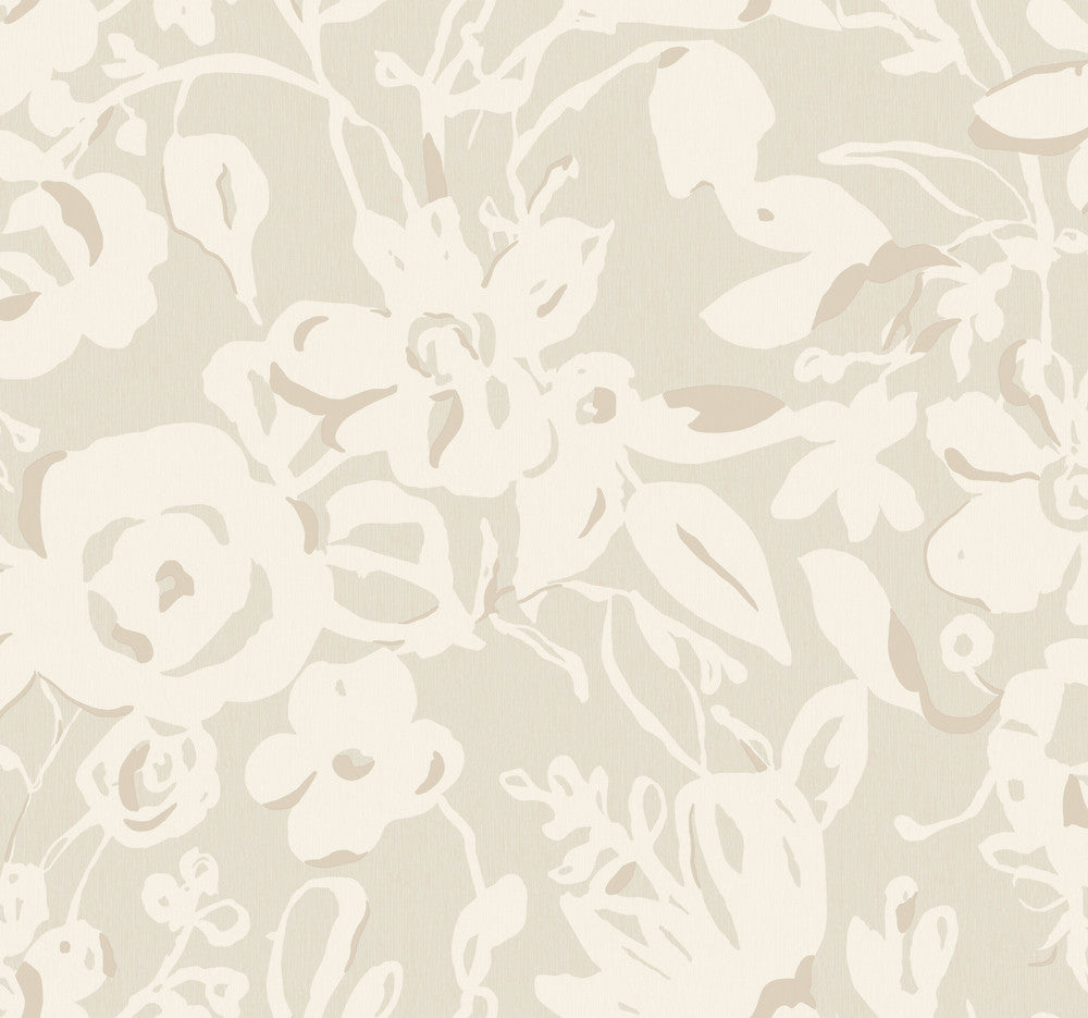 Brushstroke Floral Taupe Wallpaper by York Wallcoverings Designer Blooms Covers about 60.8 square feet 27-in by 27-ft long roll Unpasted 25.25 - Swanky Fabrics -