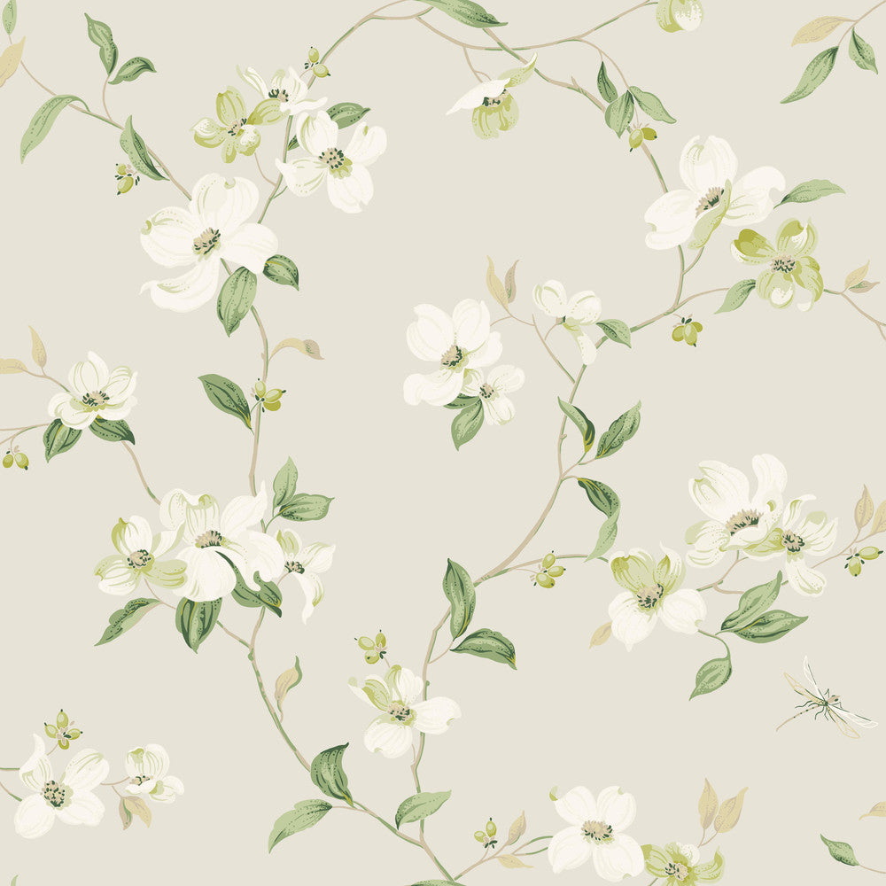 Dogwood Light Grey Wallpaper by York Wallcoverings Designer Blooms Covers about 56.4 square feet 20.5-in by 33-ft long roll Unpasted 10.25 - Swanky Fabrics -