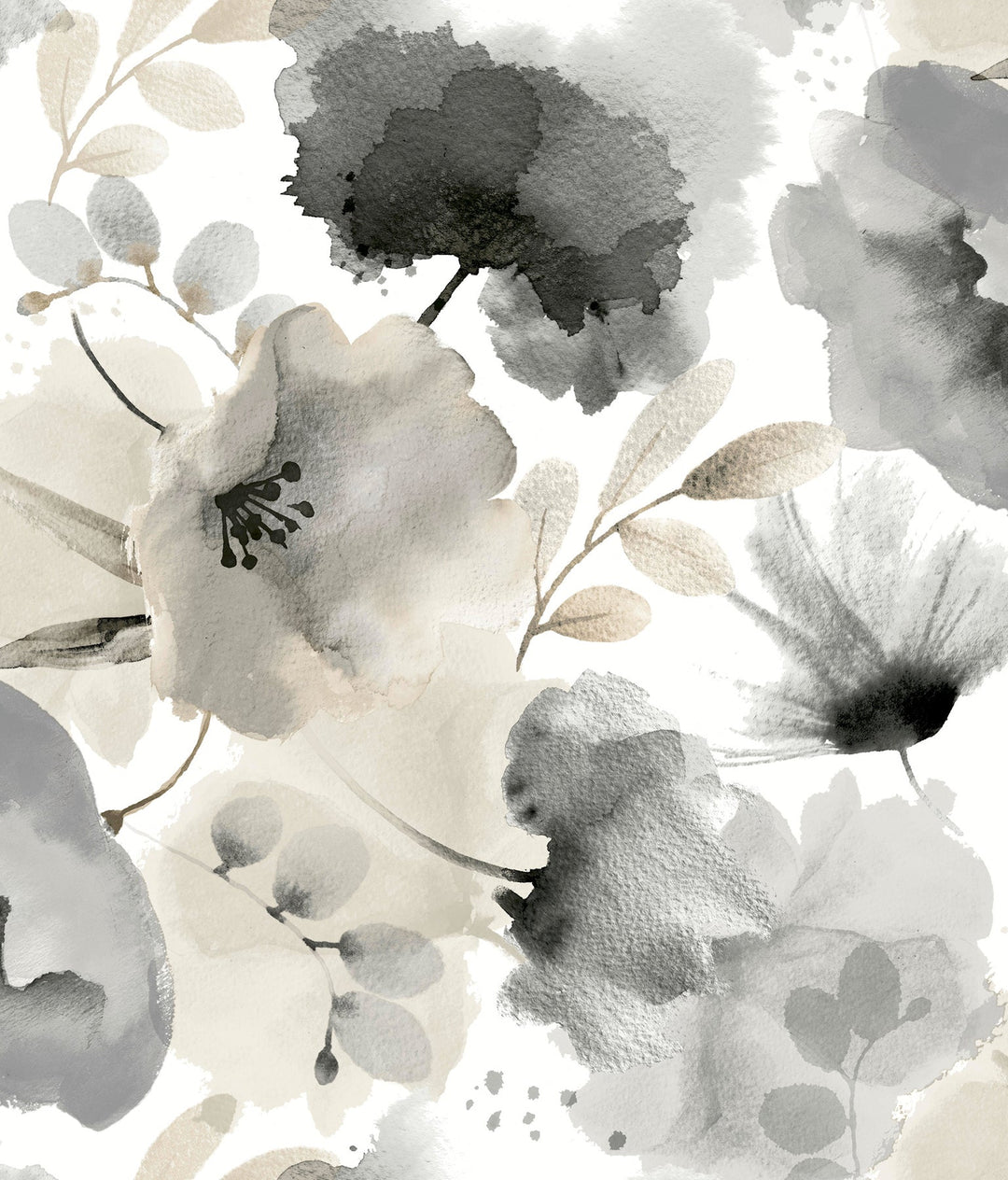 Watercolor Bouquet Charcoal Wallpaper by York Wallcoverings Designer