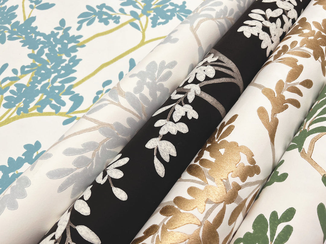 Lunaria Silhouette White & Green Wallpaper by York Wallcoverings Designer