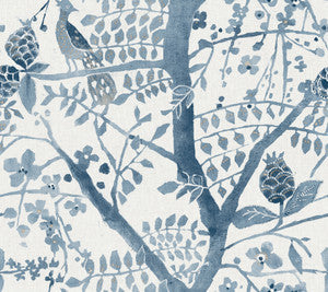 Peacock Block Print Blue Wallpaper by Antonina Vella Designer