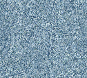 Kashmir Dreams Paisley Blue Wallpaper by Antonina Vella Designer