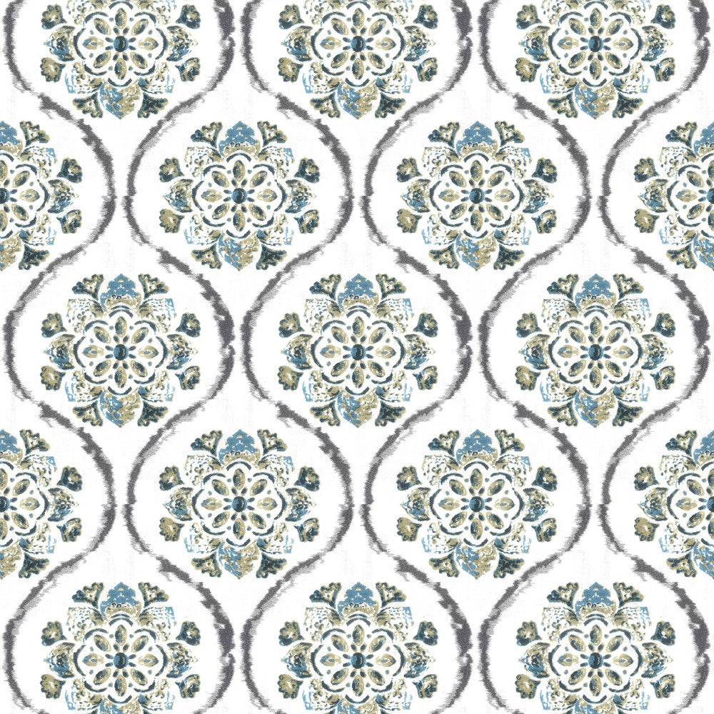 Bokadam 3 Denim by Aoc Designer Fabric RAINBOW LIBRARY HORIZON/LAKE 100%COT %VEMB INDIA Horizontal: 8.875 and Vertical: 11.375 54 in - Swanky Fabrics -