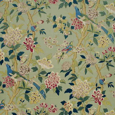 Hydrangea Bird Aqua/Rose by G P & J Baker Designer Fabric HIDCOTE LINEN - 100% Thailand - Horizontal: 26.398 and Vertical: 43.34 53.978 - Swanky Fabrics -