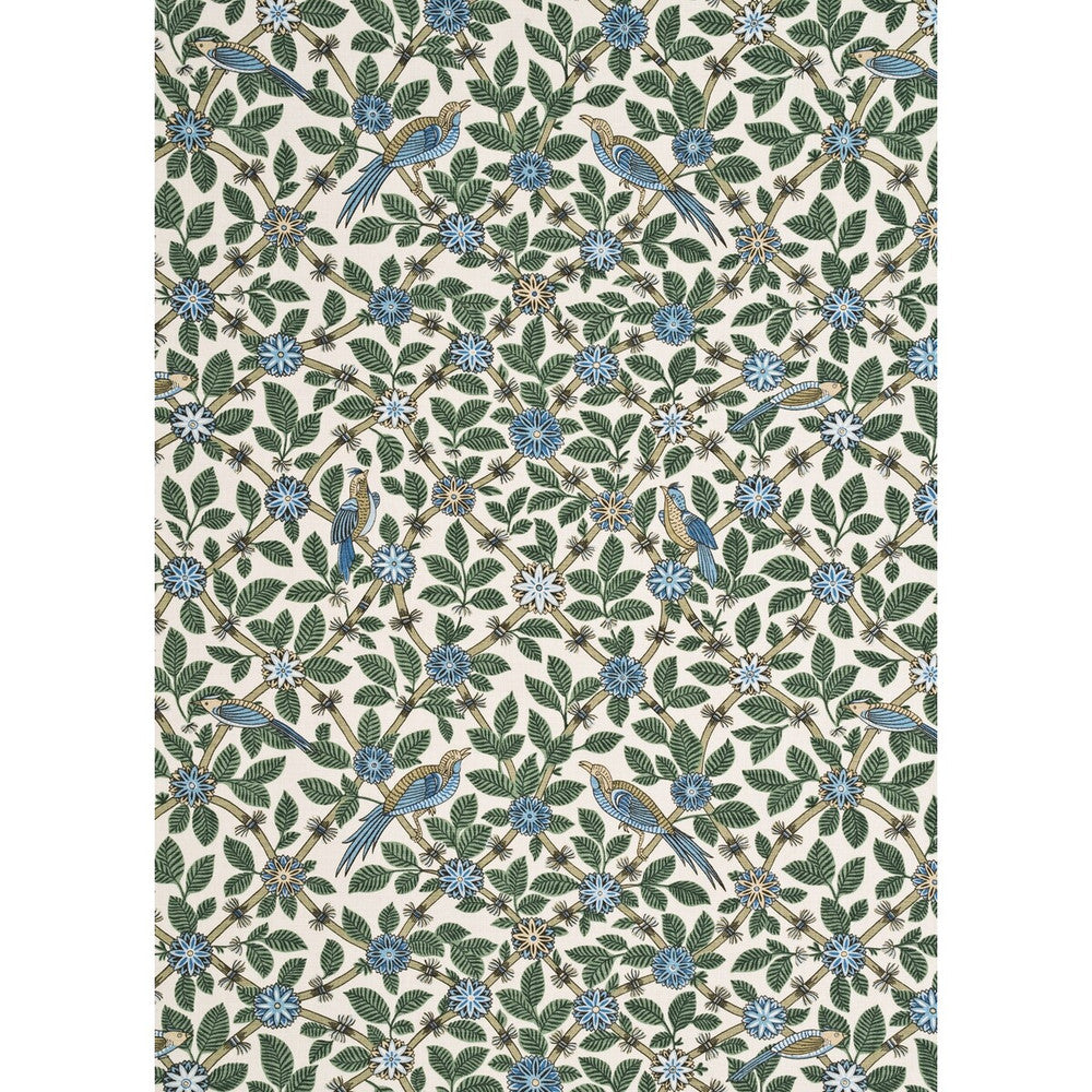 Bamboo Bird Aqua/Teal by G P & J Baker Designer Fabric CRAYFORD LINEN - 100% United Kingdom - Horizontal: 26.792 and Vertical: 26.792 53.978 - Swanky Fabrics -