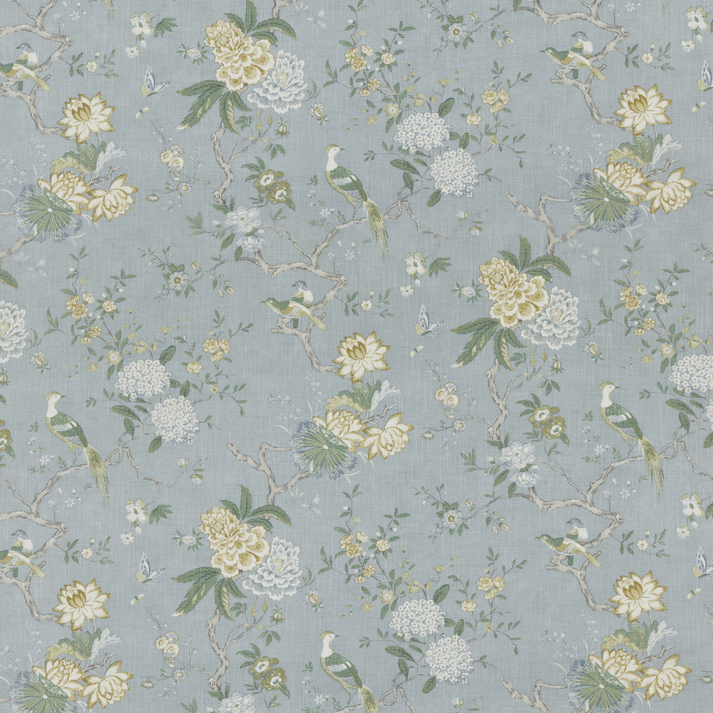 Oriental Bird Signature Soft Blue by G P & J Baker Designer Fabric SIGNATURE PRINTS VISCOSE - 85%;LINEN - 15% United Kingdom HEAVY Horizontal: 18.124 and Vertical: 31.126 53.978 - Swanky Fabrics -
