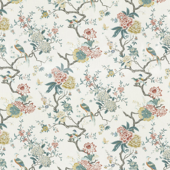 Oriental Bird Signature Teal by G P & J Baker Designer Fabric SIGNATURE PRINTS VISCOSE - 85%;LINEN - 15% United Kingdom HEAVY Horizontal: 18.124 and Vertical: 31.126 53.978 - Swanky Fabrics -